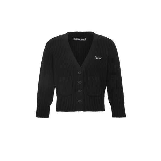 LITTLE PARNI BLACK BUTTON CARDIGAN