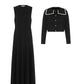 LITTLE PARNI BLACK BIB COLLARED BUTTON MAXI DRESS + CARDIGAN