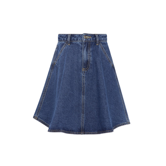 LITTLE PARNI BLUE DENIM DROP WAIST SKIRT