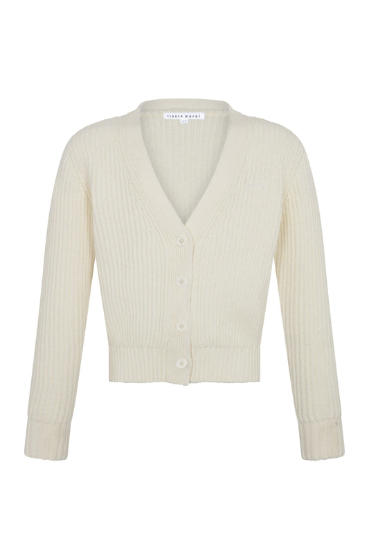 LITTLE PARNI IVORY KNIT CHUNKY CARDIGAN