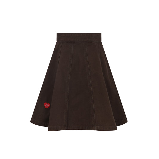 LITTLE PARNI BROWN DENIM PANEL SKIRT
