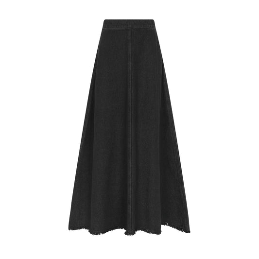 LITTLE PARNI BLACK DENIM PANEL MIDI SKIRT