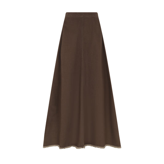 LITTLE PARNI BROWN DENIM PANEL MIDI SKIRT
