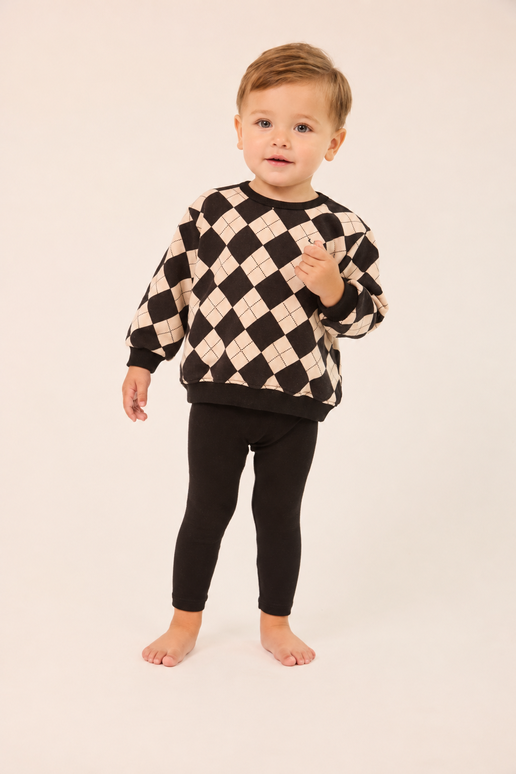 LITTLE PARNI BLACK ARGYLE SWEATSHIRT SET