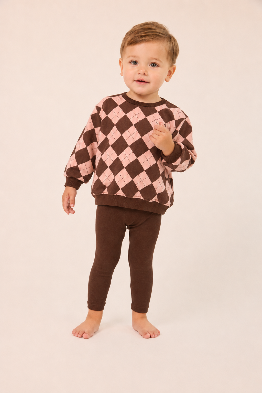 LITTLE PARNI BROWN ARGYLE SWEATSHIRT SET