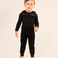 LITTLE PARNI BLACK VELOUR SUSPENDER OVERALL SET
