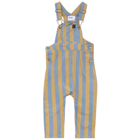 KIX BLUE/YELLOW STRIPED SCALLOP TRIM CORDUROY OVERALLS