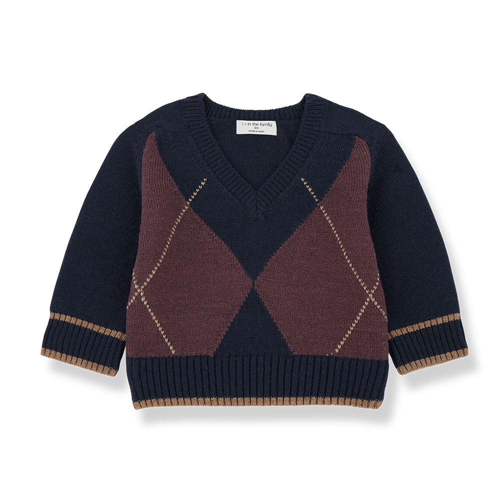 1+ IN THE FAMILY BLUE/BROWN ARGYLE SWEATER