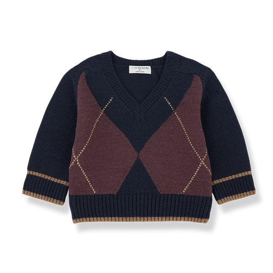 1+ IN THE FAMILY BLUE/BROWN ARGYLE SWEATER