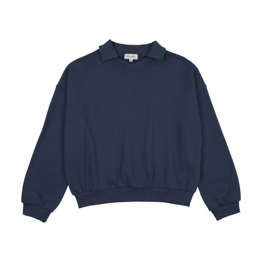 KIN & KIN MID BLUE CHAMBRAY V NECK COLLAR SWEATSHIRT