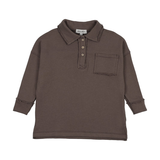 KIN & KIN CHESTNUT RAW EDGE POCKET SWEATSHIRT