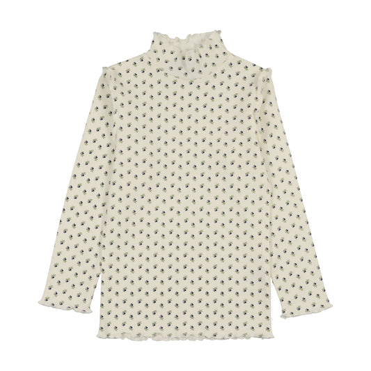 KIN & KIN BLUE TULIP PRINT SCALLOP MOCKNECK