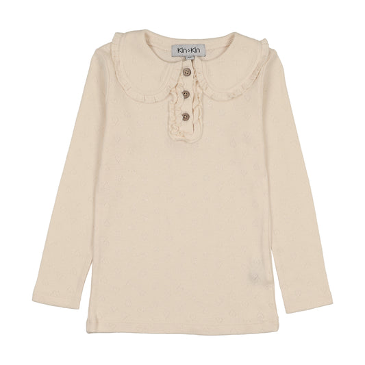 KIN & KIN CREAM HEART POINTELLE T-SHIRT