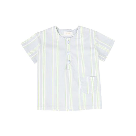 KIPP DUSTY BLUE/GREEN STRIPE BUTTON SHIRT