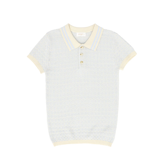 KIPP BLUE TEXTURED KNIT TRIM COLLAR SWEATER