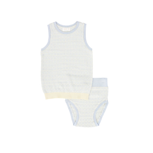 KIPP BLUE TEXTURED KNIT TRIM BLOOMER SET