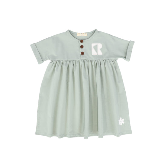 RETRO KID SAGE BUTTON WAISTED DRESS