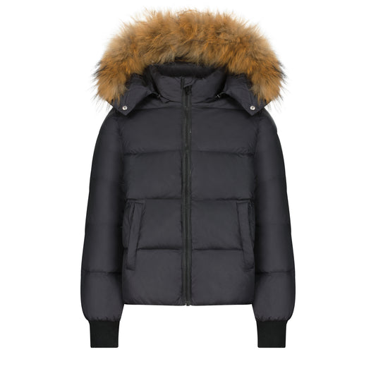 DENALI BLACK FUR TRIM PUFFER COAT