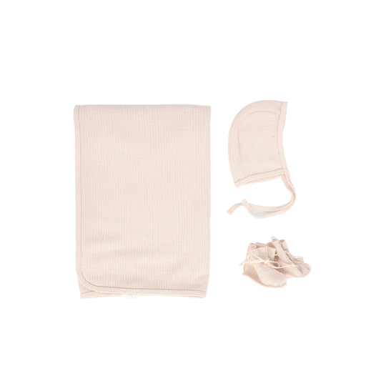KIPP PINK TEXTURED KNIT BLANKET SET