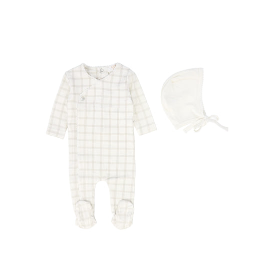 KIPP WHITE PLAID FOOTIE + BONNET