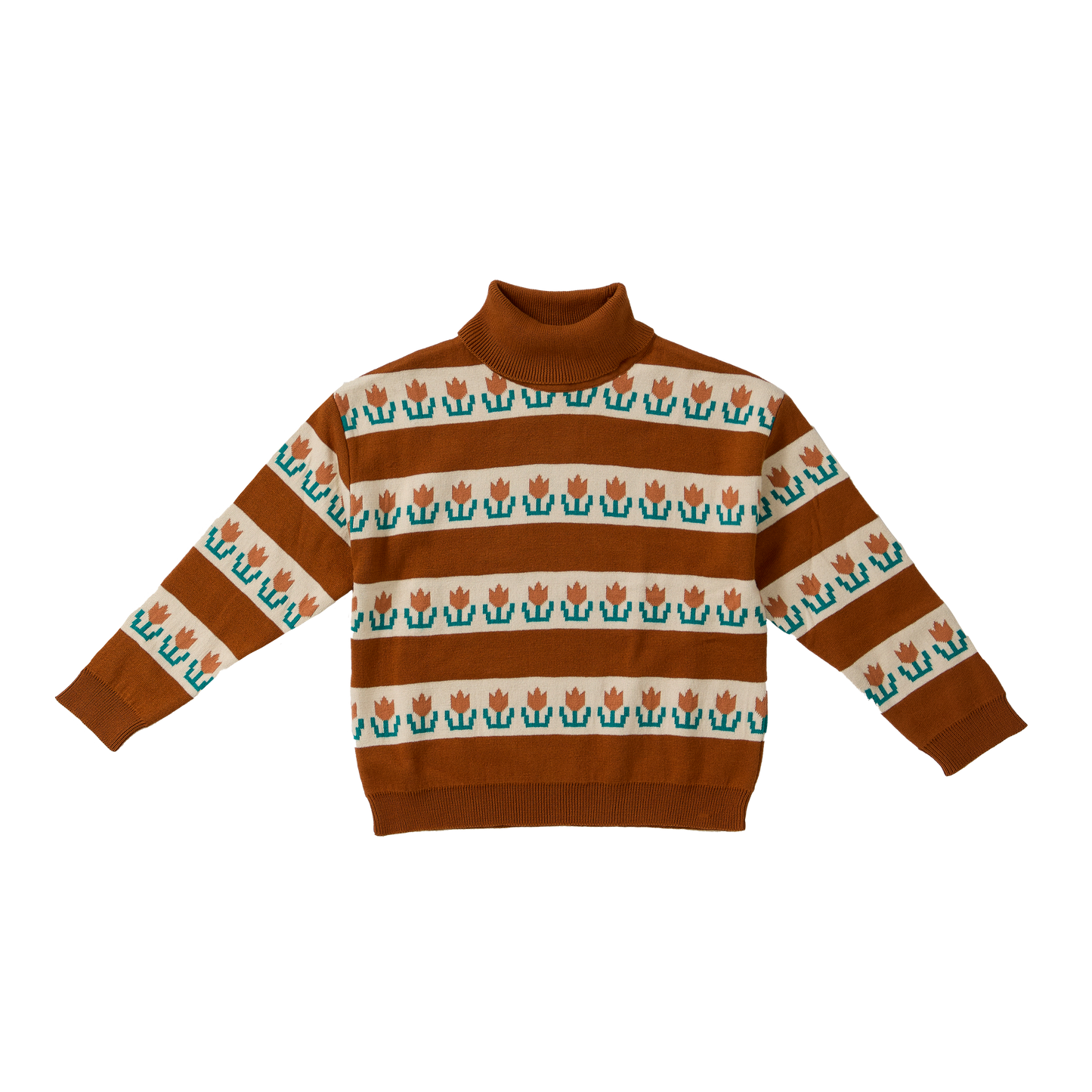 WANDER & WONDER ORANGE FLORAL TURTLENECK SWEATER