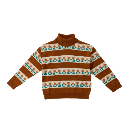 WANDER & WONDER ORANGE FLORAL TURTLENECK SWEATER