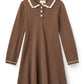 COPENHAGEN COLOR WALNUT/CREAM SCALLOP TRIM COLLAR KNIT DRESS