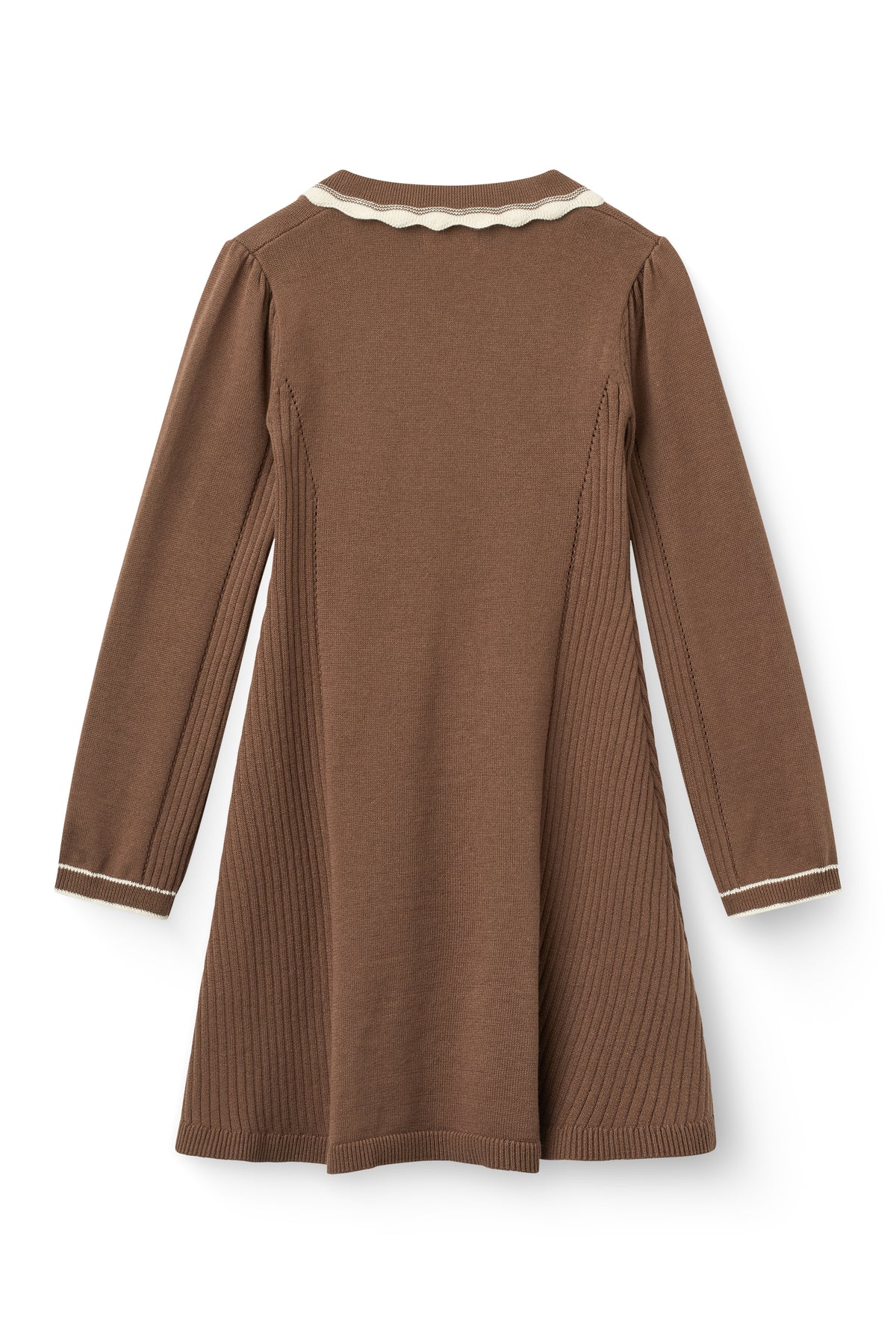 COPENHAGEN COLOR WALNUT/CREAM SCALLOP TRIM COLLAR KNIT DRESS