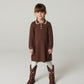 COPENHAGEN COLOR WALNUT/CREAM SCALLOP TRIM COLLAR KNIT DRESS