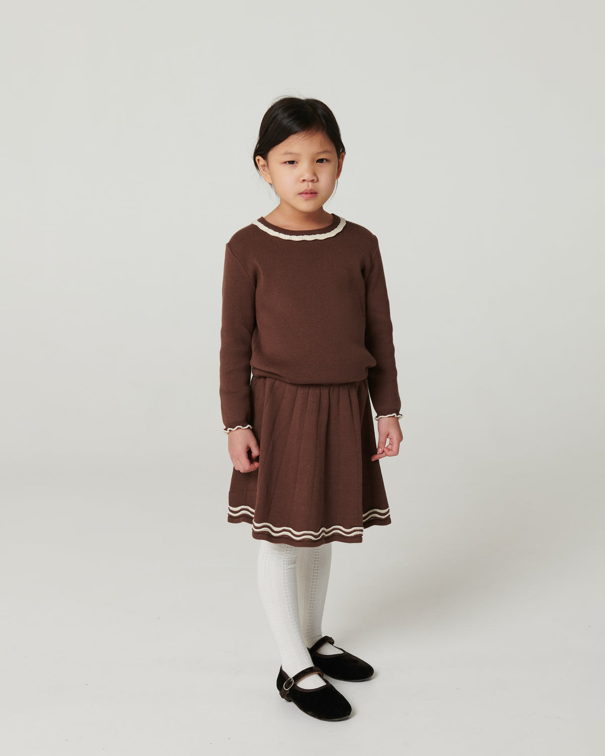 COPENHAGEN COLOR WALNUT/CREAM TRIM KNIT TENNIS SKIRT