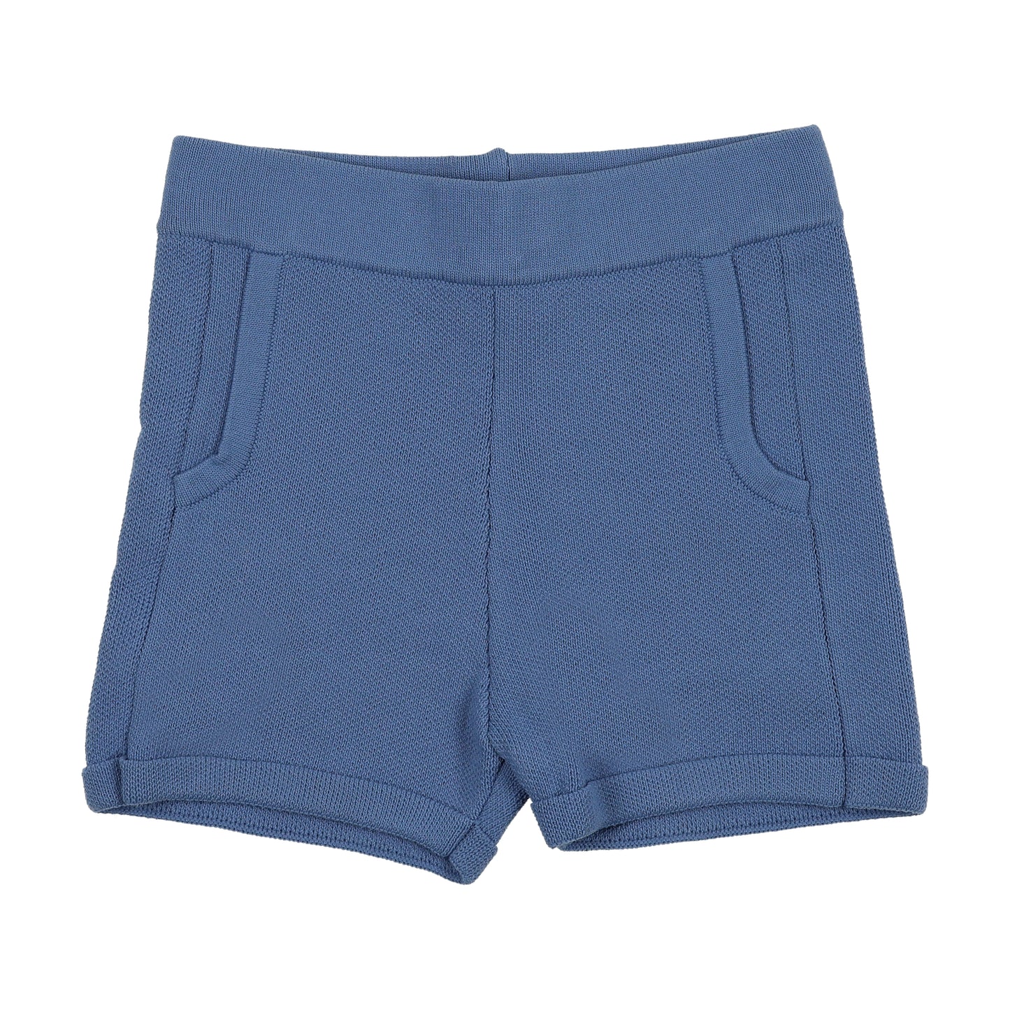 SWEET THREADS BLUE KNIT BUTTON SHORTS