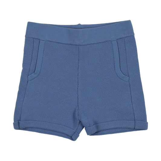 SWEET THREADS BLUE KNIT BUTTON SHORTS
