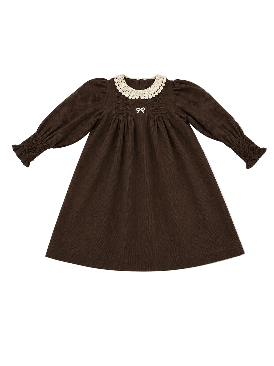 MADELEINE BROWN CORDUROY CROCHET COLLAR DRESS