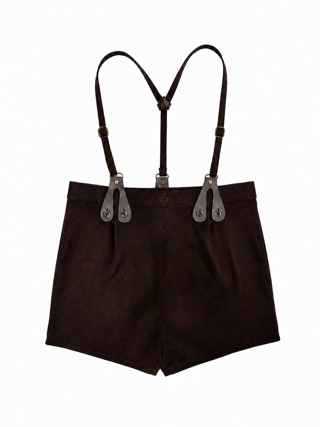 MADELEINE BROWN LEATHER TAB SUSPENDER SHORT SET