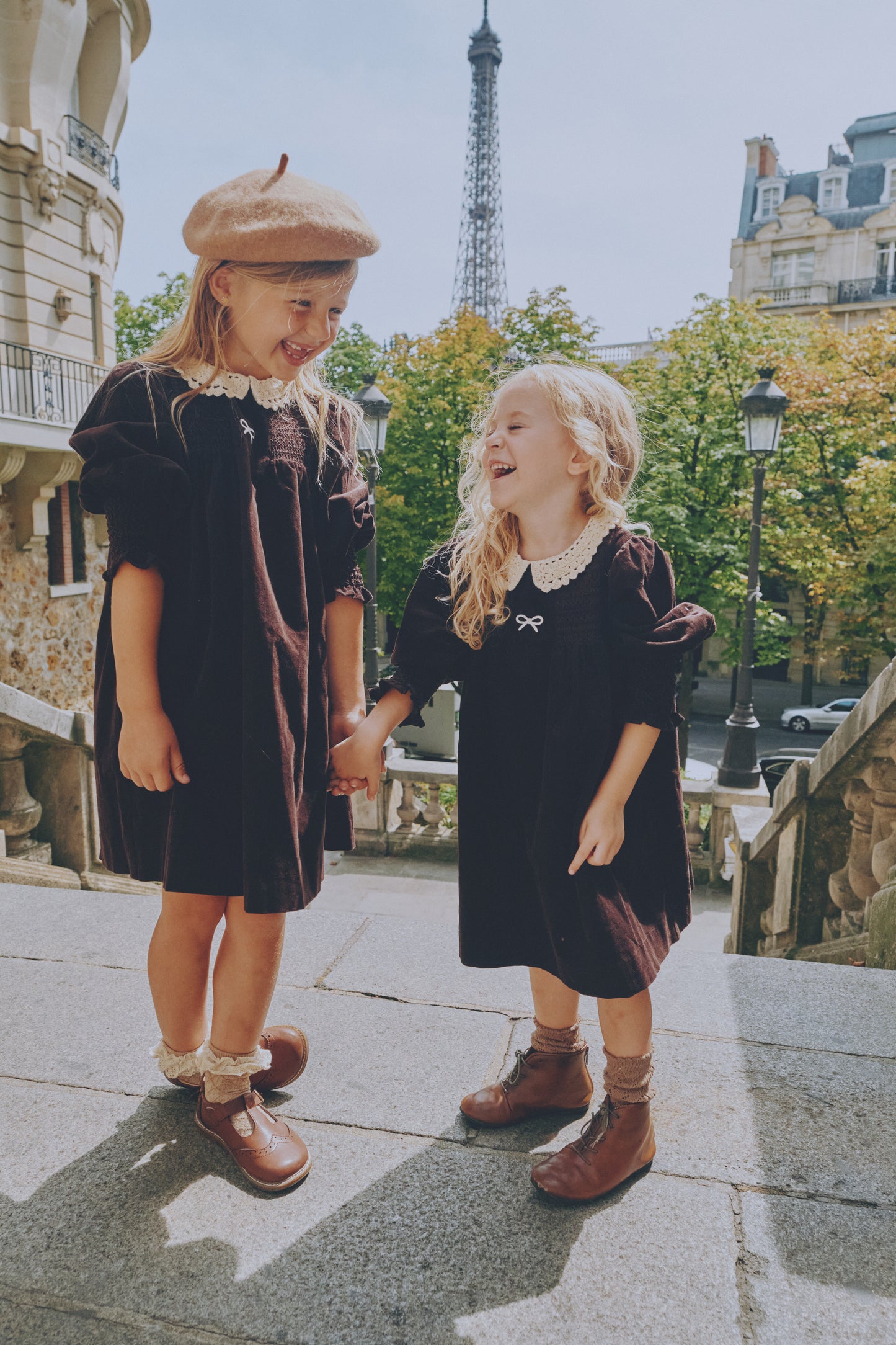 MADELEINE BROWN CORDUROY CROCHET COLLAR DRESS