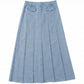 KIX LIGHT BLUE DENIM FRINGE HEM PLEAT SKIRT