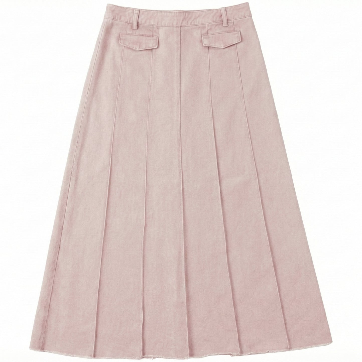 KIX LIGHT PINK DENIM FRINGE HEM PLEAT SKIRT