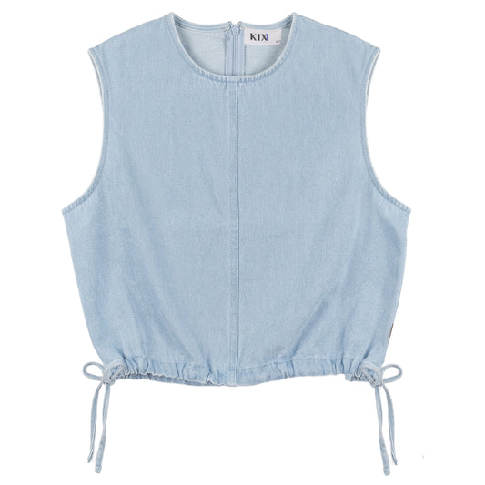 KIX LIGHT BLUE DENIM GATHERED TIE VEST