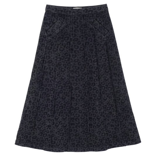 KIX BLACK DENIM ANIMAL PRINT PLEATED SKIRT