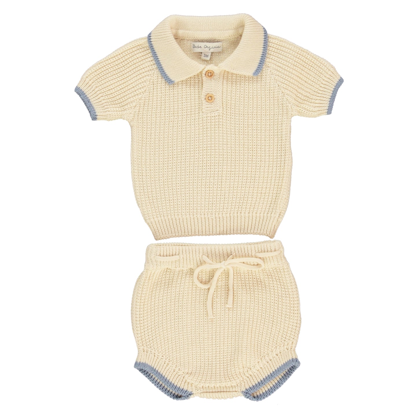 BEBE ORGANIC BIEGE CHUNKY KNIT TRIM BLOOMER SET