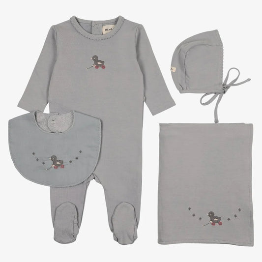 MEMA KNITS BLUE/SLATE DUCK EMBROIDERED SET