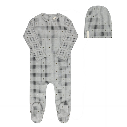 ELY'S & CO BLUE FLORAL PLAID FOOTIE + BEANIE