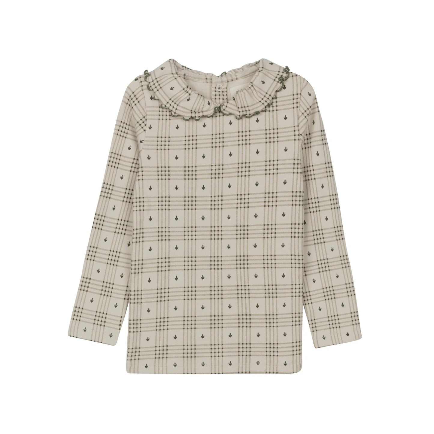 ELY'S & CO TAN FLORAL PLAID RUFFLE TRIM T-SHIRT