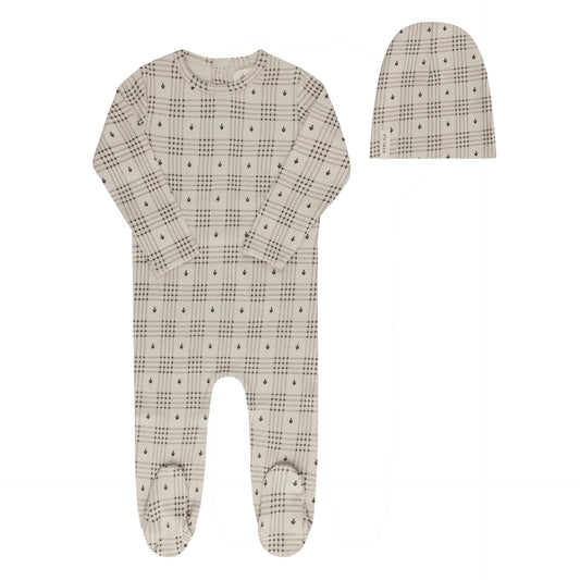ELY'S & CO TAN FLORAL PLAID FOOTIE + BEANIE