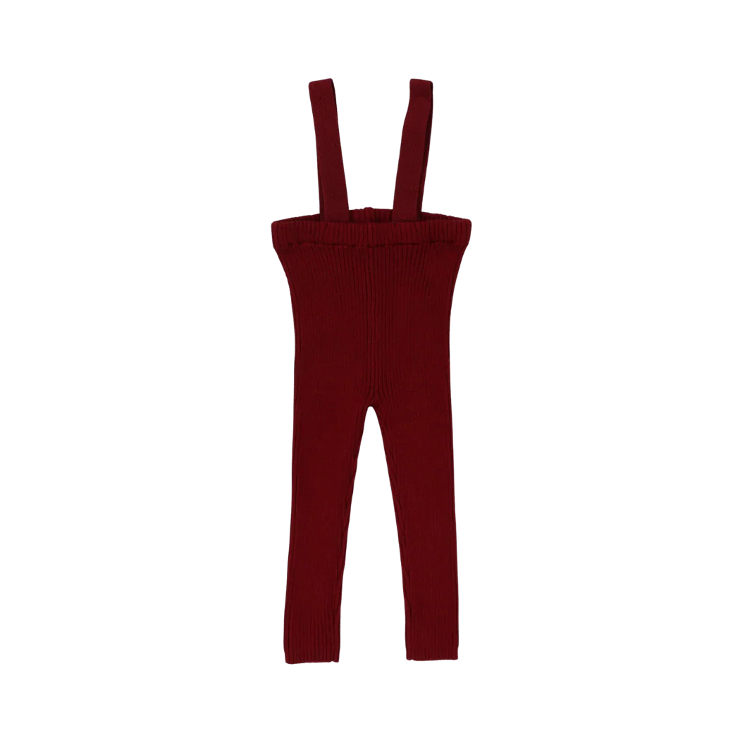 LIL LEGS DEEP RED KNIT SUSPENDER LEGGINGS