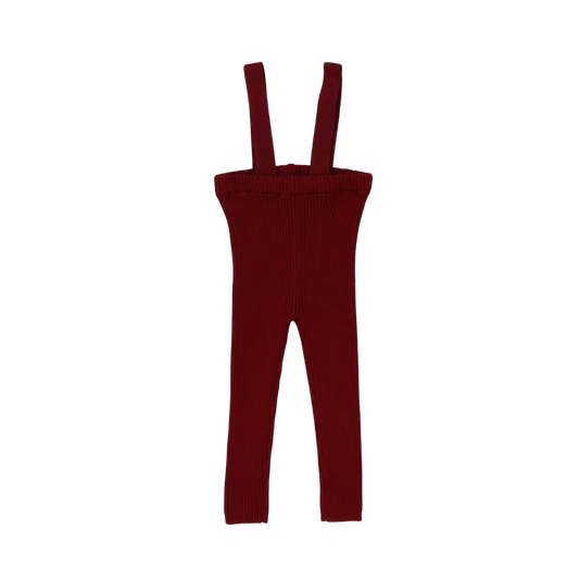 LIL LEGS DEEP RED KNIT SUSPENDER LEGGINGS