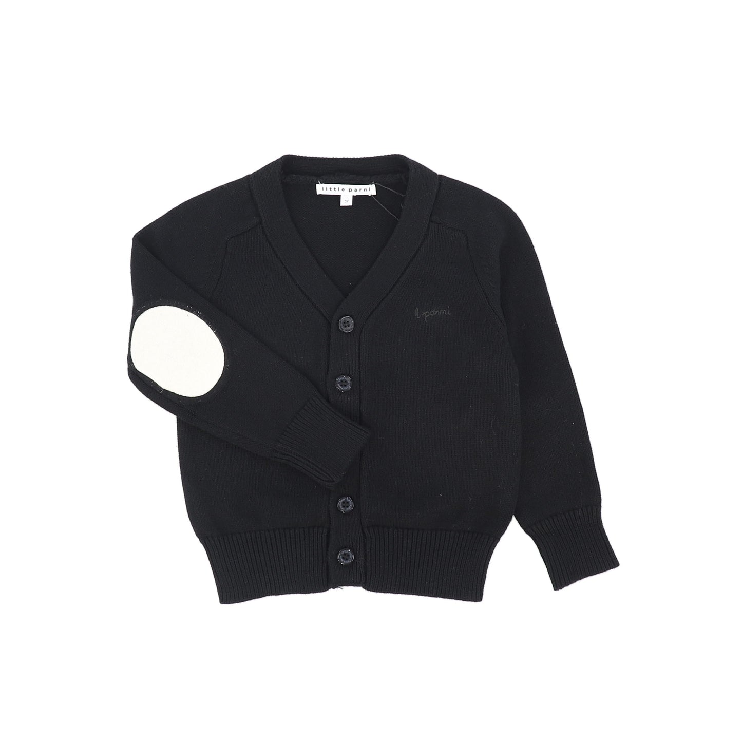 LITTLE PARNI BLACK PATCHED CARDIGAN
