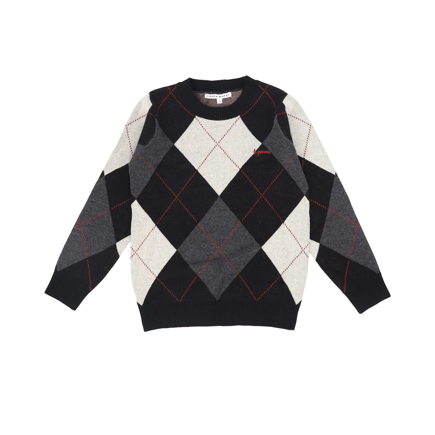LITTLE PARNI BLACK ARGYLE SWEATER