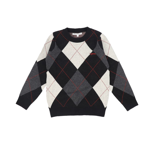 LITTLE PARNI BLACK ARGYLE SWEATER