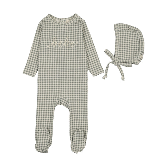 LILETTE PALE BLUE GINGHAM BEBE FOOTIE SET